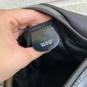 GUCCI Bamboo Black Handle Hobo Shoulder Bag Canvas